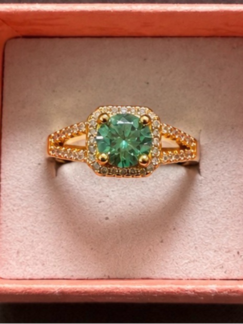 1 CT Green Moissanite Gold-Plated Split-Shank Ring – Adjustable